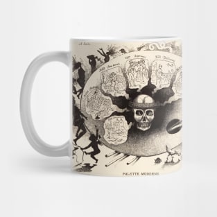 MODERN ARTIST PALETTE WITH SKULL Allegorical Drawing in Black White Mug